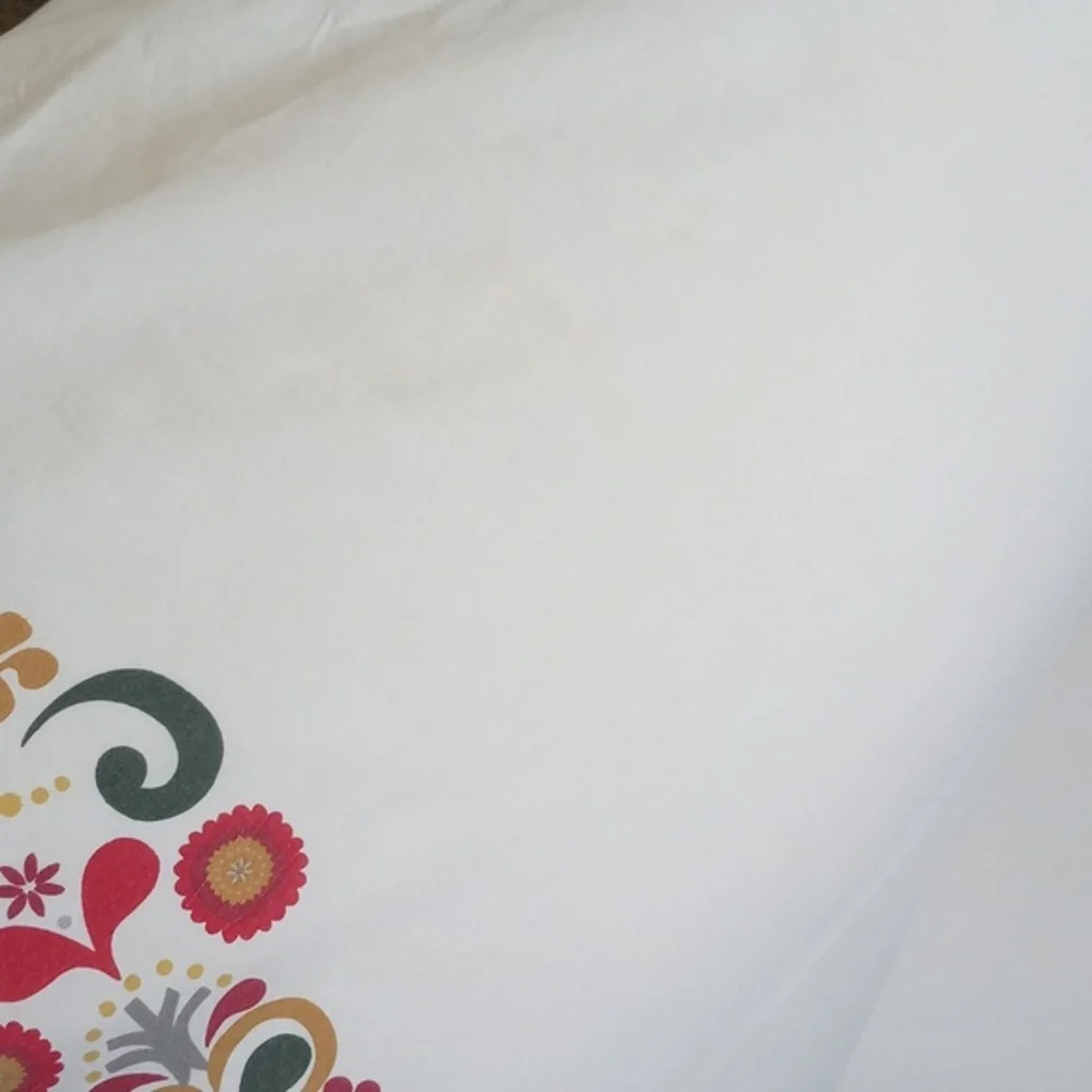 Bohemian Cream w/ Red Yellow Dutch Floral Motif Tasseled Pillow Sham Cover Queen
